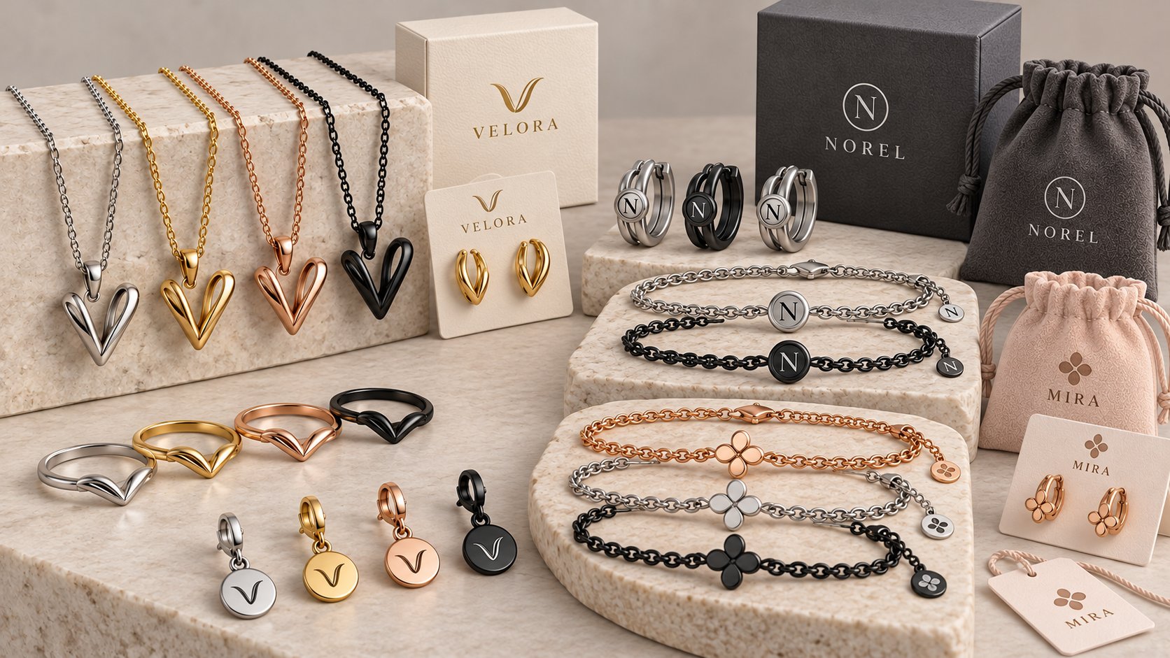 Three private label brands with branded boxes, cards, pouches and hangtags produced on one line