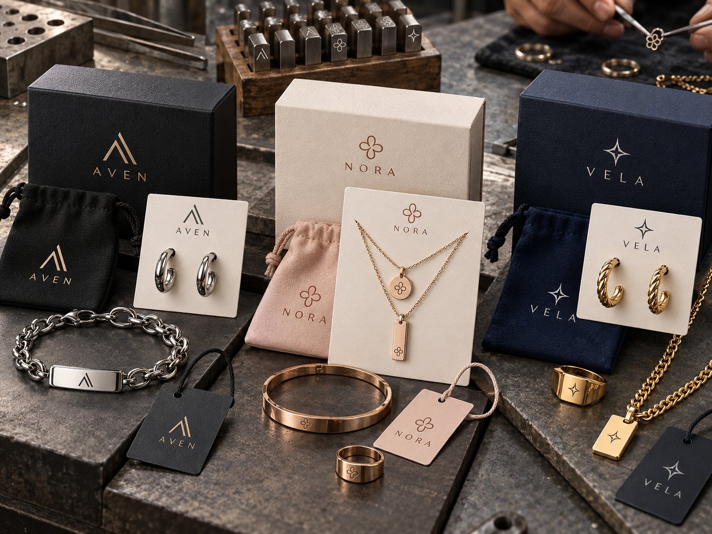 Custom stainless steel jewelry with branded packaging