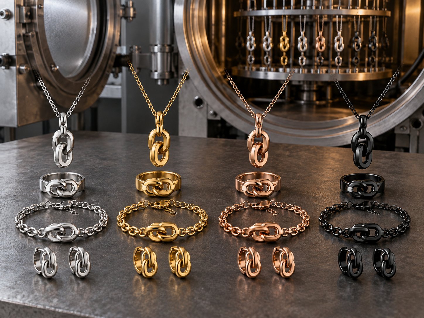 PVD colour coating on stainless steel jewelry