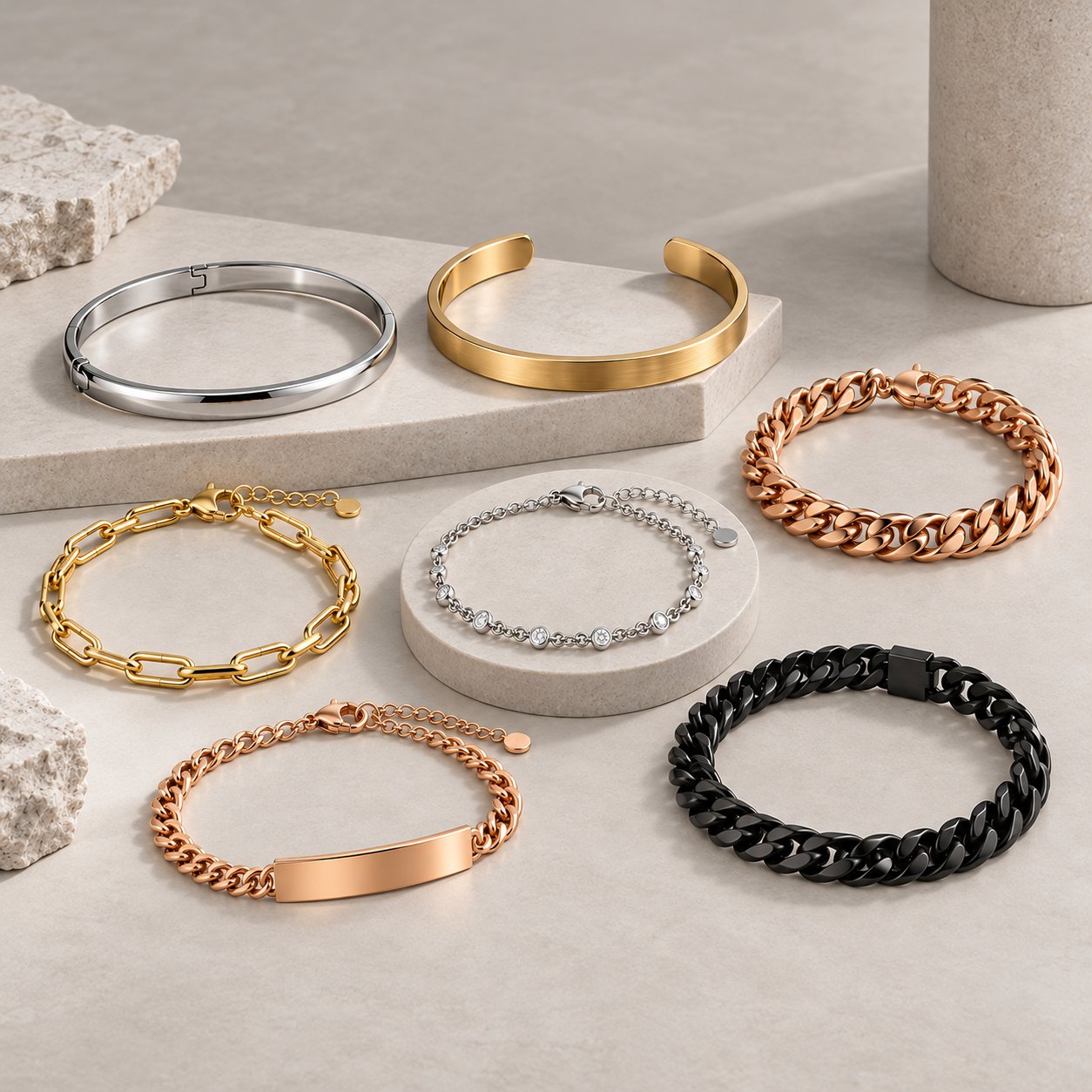 Custom stainless steel bracelets and bangles by KUBO Jewelry