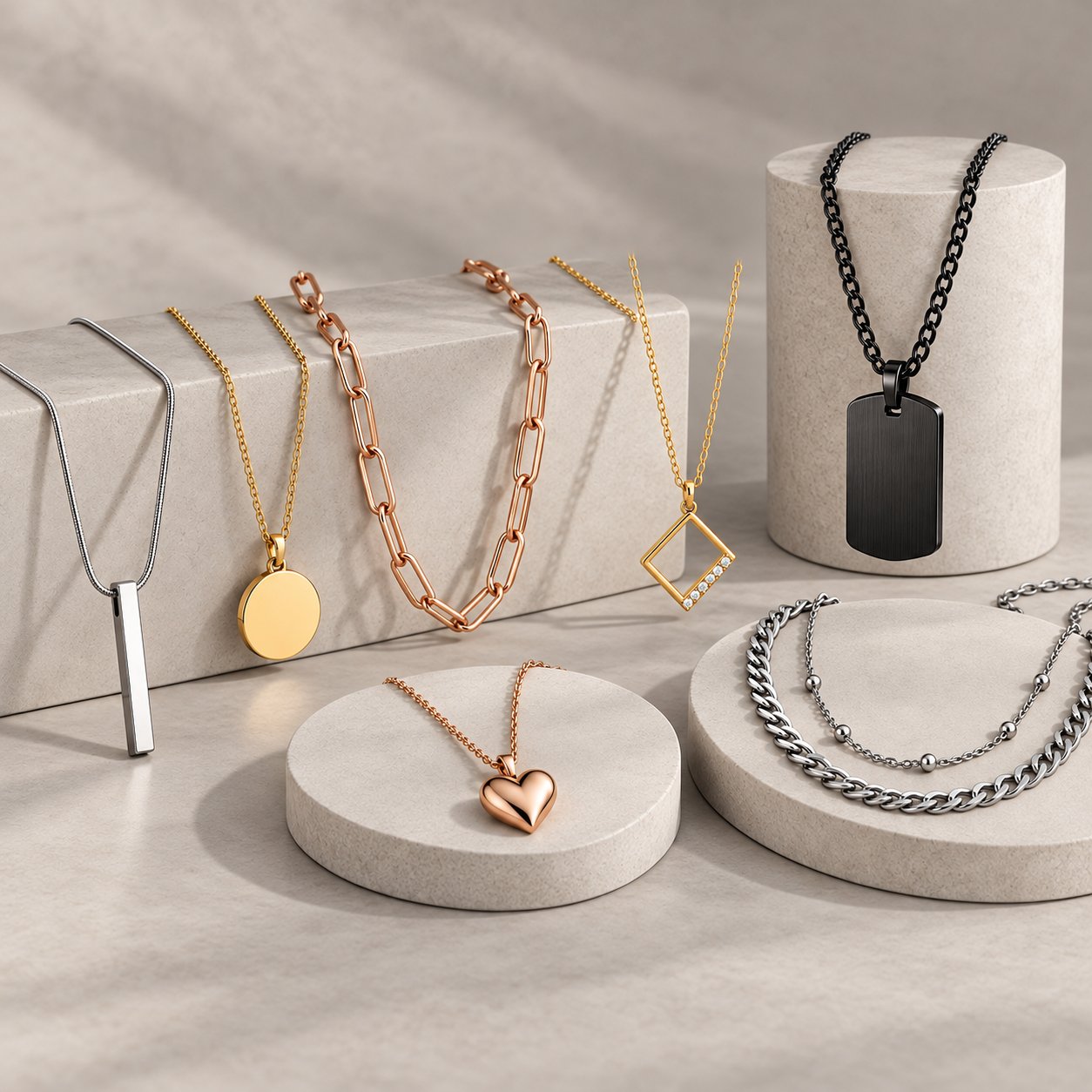 Custom stainless steel necklaces and pendants by KUBO Jewelry