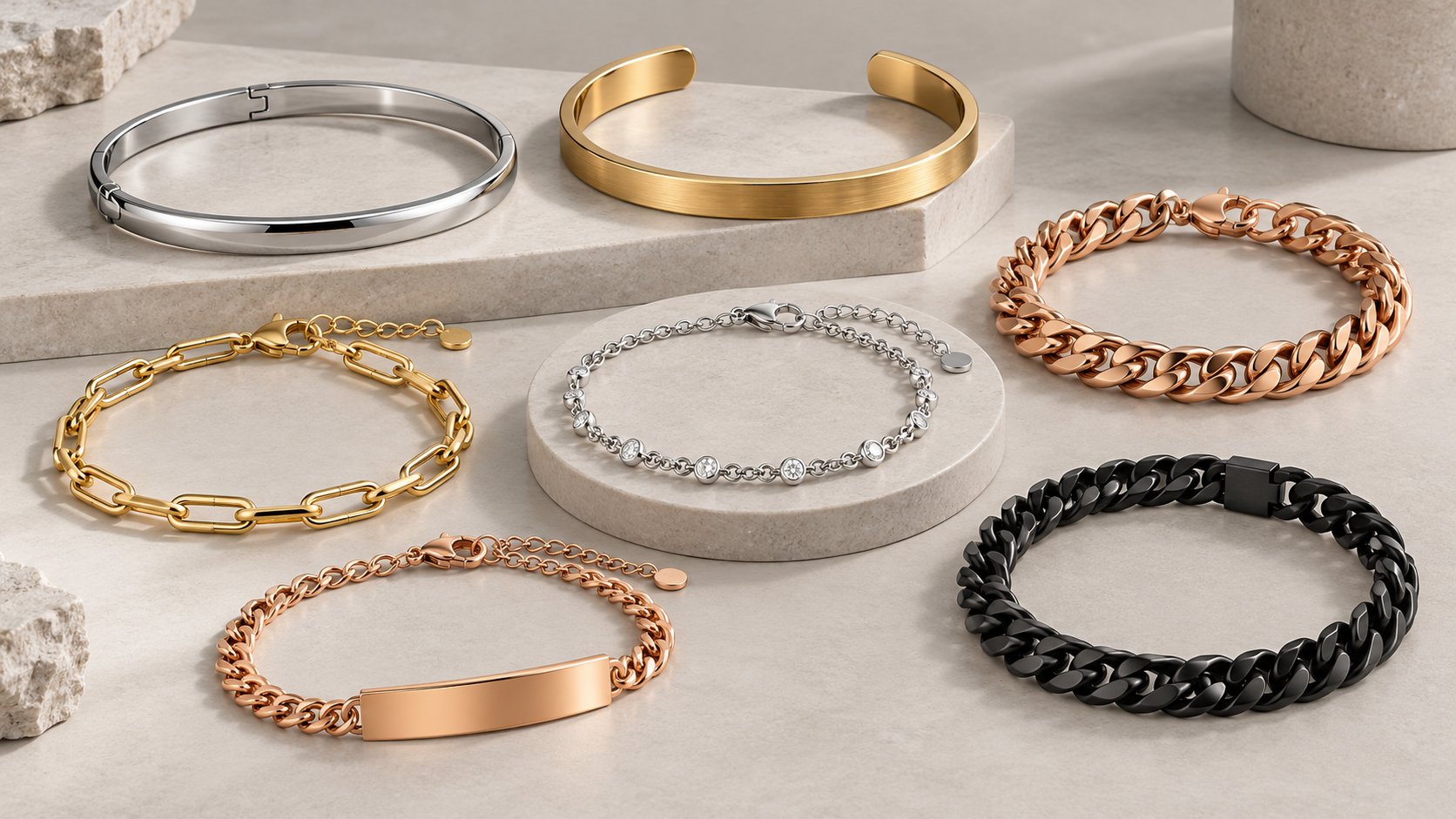 Custom stainless steel bracelets, bangles and cuffs