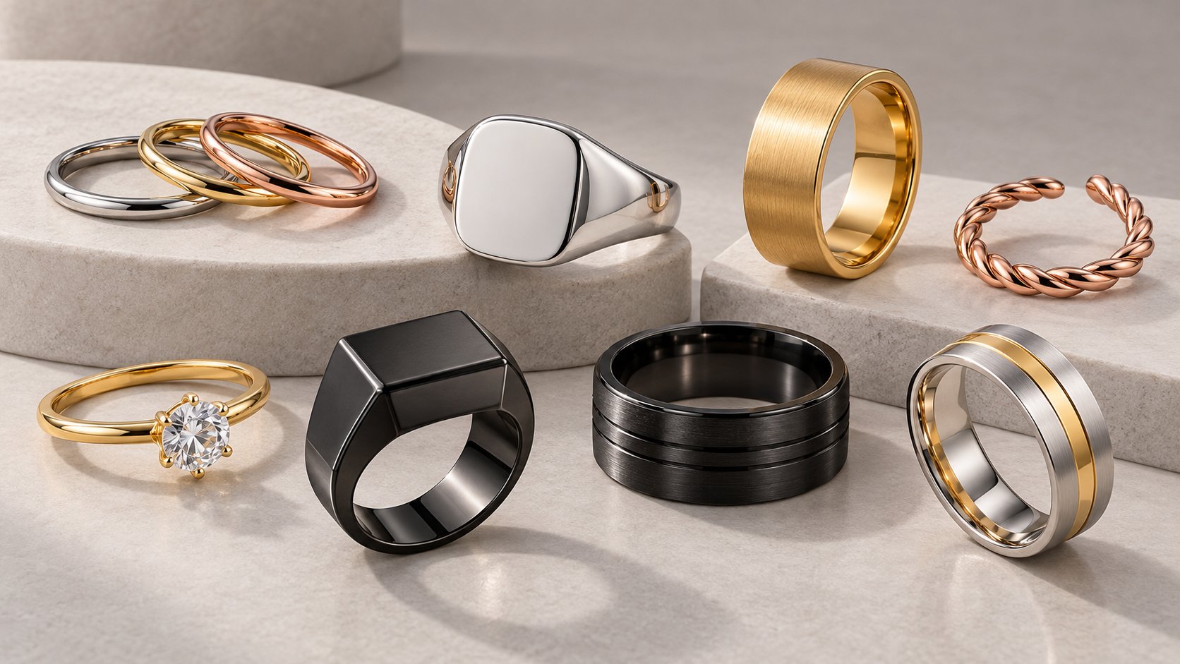 Custom stainless steel rings — signets, bands and stacking rings